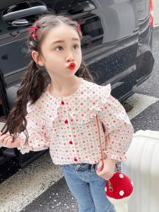 Spring Autumn Girls Shirt Doll Collar Base Layer Top Childrens Fashionable Cute Cotton Fabric Clothing for Girls Kids