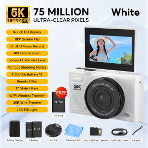 Digital Camera 5K 75MP 18X Zoom 180°Flip Screen Selfie Camera Beauty Camera Portable Camera 5K HD Video Camera Outdoor Travel Birthday Gift Student Gift 数码相机