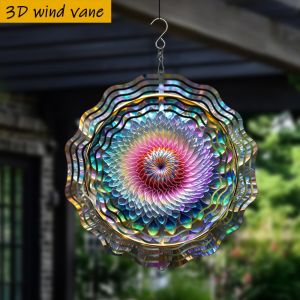CIFbuy | 1pc 3D Flower Wind Spinner 10in Iridescent Petals 360° Iron Metal for Indoor Outdoor Garden Wedding Christmas Easter Decor