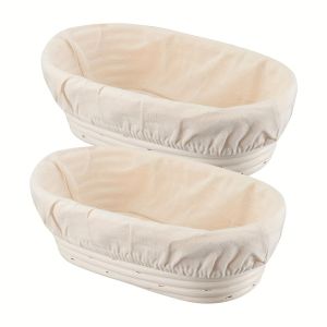 2pcs Oval Bread Proofing BasketHandmade Banneton Bread Proofing Basket Brotform With Proofing Cloth Liner For Sourdough Bread
