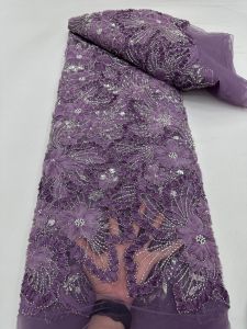 Luxury African Lace Fabric High Quality Sequins Beads Lace Fabrics For Nigerian Wedding French Tulle Lace Fabric Dress Sewing