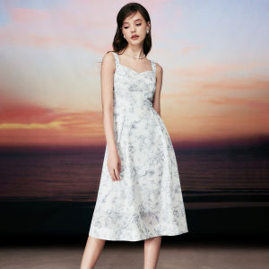 TAMMY TANGS | Elegant Summer Print Dress Womens High Waist Slim Fit Sleeveless Back Zipper Closure Market Same Style Sugar Power Soft Ink Painting