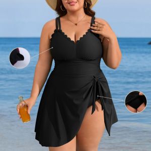Charmo Plus Size Swimsuit for Women Swim Dress Scalloped One Piece Tummy Control Bathing Suit Ruched Swim Suits 2025