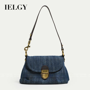 IELGY Handbag Women Retro Lock Denim Color Matching Armpit Texture High End Niche Middle-Aged Wrinkled Bag
