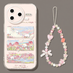 CIJING | Shockproof Full Coverage Phone Case Cartoon Cat with 5 Flowers