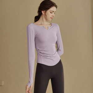 Womens Yoga Fitness Sports Long Sleeve Top with Chest Pad Running Exercise Pilates Training Slimming Autumn Upper Body