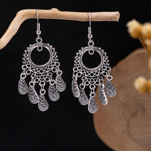 Long Feather Tassel Earrings Ethnic Style Silver Imitation Tourist Attraction Yi And Miao Ethnicity West Double Bay Area