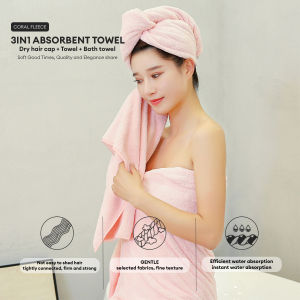 Locaupin 3in1 Set of Face Bath Towel Hair Cap Women Shower Absorbent Quick Drying Microsoft Bathroom Towels For Adult