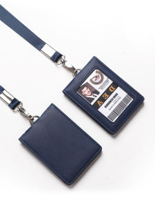 High-End Leather Card Holder Lanyard Student ID Card Case Lunch Card Access Control Card Case Business Badge Organizer