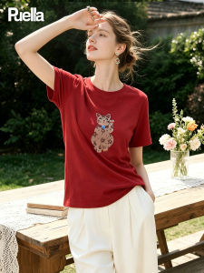 puella | Lucky Cat Print Solid Color Short Sleeve Summer T-shirt