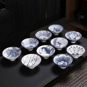 Modern Simple Ceramic Tea Cup Blue And White Glazed Undercolor Owner Cup for Home Tea Drinking Gongfu Hat Cup Vintage Gift