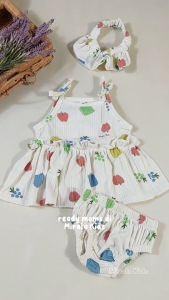Hanimi Setelan Bayi Free Headband - Setelan Dress Tanktop dan Celana Bayi Perempuan Gratis Bandana SNI Maybee Kids