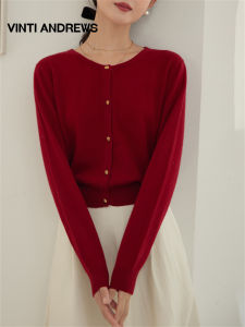 Vintage Red Elegant Short Cardigan