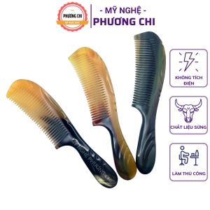 Lược sừng trâu chuôi bầu trơn lược chải tóc gỡ rối massage đầu - Mỹ Nghệ Phương Chi
