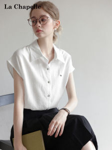 La Chapelle | Korean Style White Simple Polo Neck Loose and Slim Short Sleeve Shirt for Summer