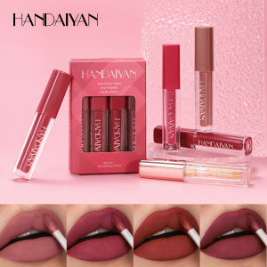 HANDAIYAN 4 Matte Velvet Lip Glaze Set สีง่ายติดทนนานกันน้ํา Sweatproof Non-Stick Lip Glaze Set
