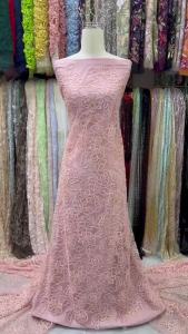 Luxury Fashion Sequins Lace Fabric 5 Yards High Quality African Beaded Tulle Mesh Lace Fabric For Nigerian Wedding Dress M740-1