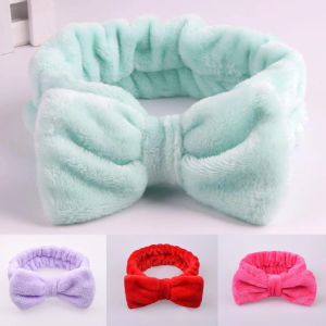 Womens Bowknot Coral Fleece Headband High Elastic Spa Hairband for Yoga Makeup Soft Gift for Christmas Valentine Birthday