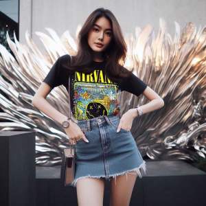 เสื้อวงดนตรี วินเทจ NIRVANA สกรีนดิจชาร์จสีกัดเนื้อผ้า เสื้อGILDEN cotton100%