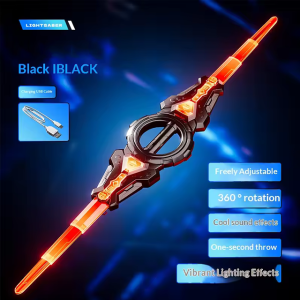 Fire spinning sword double-edged light sword childrens toy sword boys double headed telescopic bearing rotating knife lum