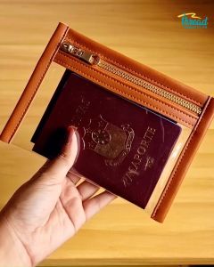 THREAD PROJECTS VK Flat Pouch - Tan Brown Leather Travel Document Holder Passport and Passbook Organizer