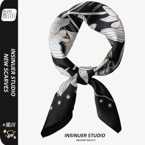 Insuiner Black Lily 100% Silk Square Scarf Women Universal Silk Scarf for Spring Autumn Gift for Grandma