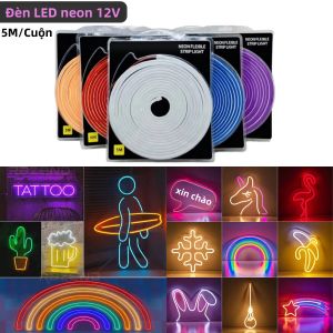 5M 12V LED Neon Dây Đèn Ngoài Trời Silicon Chống Thấm Nước Đèn Neon DIY Ký Băng Cho Khu Vườn Nhà Trang Trí Bể Cá