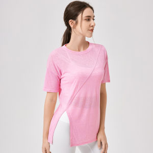 Yoga Shirts Loose See Through Short Sleeve T-Shirts Fitness Pilates Training Exercise Tops Sportswear
