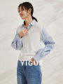 Yigue Design Knitted Pure Cotton Shirt Collar Commute Style Women's Fashion Spring New Arrival Fake Two-Piece Vest Top. 