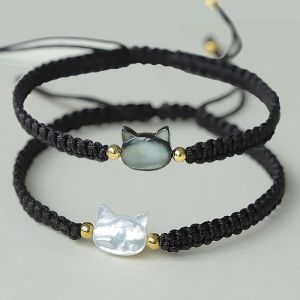 Hand-Woven Shell Black Cat Bracelet Fashion Simple Couple Jewelry Gift
