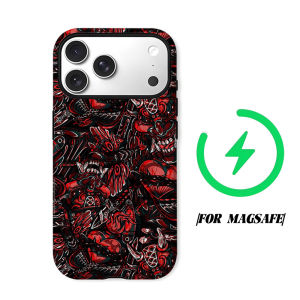 BILIBILI | Red Oni Skull Phone Case for iPhone 18 17 16 15 14 13 12 11 Air Pro Max Plus Double-layer Cover