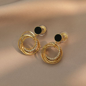 ต่างหูแบบไม่ต้องเจาะรู ดีไซน์สไตล์ฝรั่งเศส OL หลายวงแหวน ประดับเพชร ต่างหูแบบแฟชั่นหรูหรา ต่างหูแบบหมักยุง