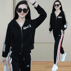 Casual Cotton Sportswear Set Spring Autumn New Hat Jacket Long Pants Stylish Small Two Piece Set Comfortable Breathable Zipper