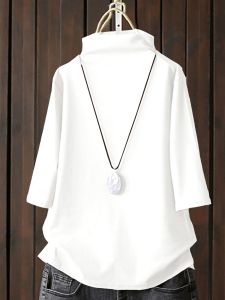 Pure Cotton New Arrival Summer Casual Versatile T-shirt Retro Trendy Semi-High Collar Half Sleeve Womens Clothing Fashionable Elegant Top