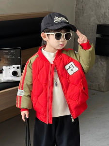 Thickened Cotton Jacket for Boys Childrens Fashionable Winter Coat Warm Windproof Machine Washable Zipper Closure Baseball Collar