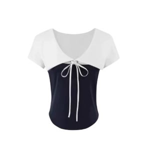 YUEZHONGWEI | Color Block Butterfly Knot Short Sleeve T-Shirt Women Summer Unique Beautiful Slim Fit Design Short Style Top Korean Version