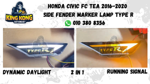 Honda Civic FC TEA 2016-2020 side fender marker lamp Light TYPE R Runing Signal Light SMOKE Led TYPE R Wording Smoke