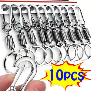 10/5/1pcs Retractable Spring Key Chain - Stainless Steel Gourd Buckle Carabiner Keychain - Waist Belt Clip Keyring - Key Carabiner Hook Metal Flat Key Rings
