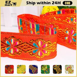 7M/Lot Width 4.3CM Flower Vintage Handmade Embroidered Jacquard Ribbons Clothing Lace Fabric