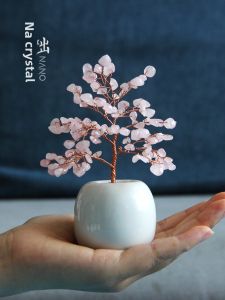 Mini Natural Pink Crystal Tree Decoration Office Desk Surface Panel Pachira Macrocarpa Home Decoration Housewarming Purple Yellow Original Gift