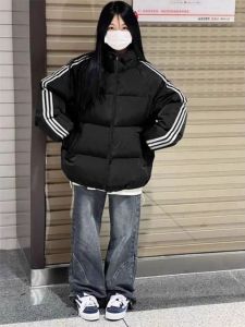 plus Size down Cotton Jacket Trendy Design Sweet Versatile Thick Bread Style Three Bars Fat Sisters Thickened Winter Coat