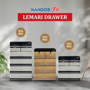 Lemari Pakaian dengan Laci Lemari Printing Nandos Beverly Naiba Lemari dengan Kunci dan Roda