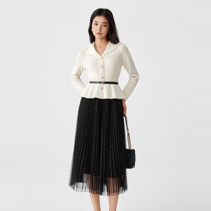Koradior | Pleated Waist Two-piece Design Wool Knit Dress
