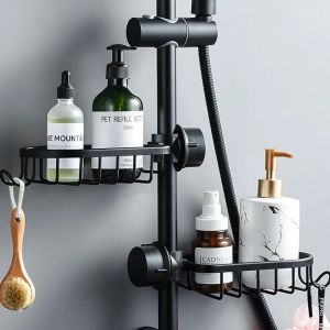 Bathroom Shelves Shower Rack Aluminum Adjustable Kitchen Faucet Sink Rag Holders Basket For Shampoo Soap Bathroom Storage