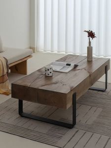Dry White Silent Style Solid Wood Tea Table American Household Tea Tray Iron Retro Square Wood Bar Combination Log Tea Table