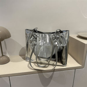 Large Capacity Womens Tote Bag 2023 Spring Summer Fashion Handheld Commuter Single Shoulder Bag Soft PU Leather Zipper Closure