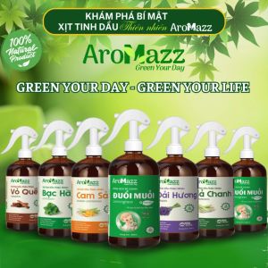 Xịt Tinh Dầu Khử Mùi Nhà Vệ Sinh Từ Tinh Dầu Thiên Nhiên AroMazz Khử Mùi Xua Đuổi Côn Trùng Thơm Phòng Nhiều Mùi Sả Chanh Bạc Hà Cam Sả Oải Hương Vỏ Quế Chai Lớn 300ml