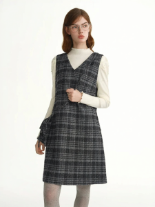 DUSHU | Plus Size Checkered Vest Dress