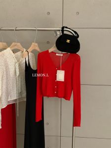 Spring Summer Thin V-neck Ice Silk Knitted Cardigan Women Short Versatile Simple Slimming Sun Protection Cover up Knitwear