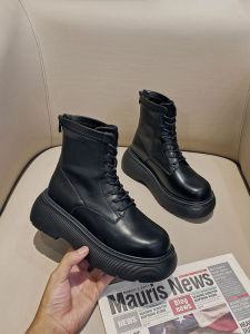 Giày Bốt Thời Trang Nữ Cao Gót Và Đế Dày Chống Thấm Nước Da Lộn Mắt Cá Chân Có Dây Kéo Phía Sau Đóng Phong Cách Martin